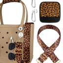 Bag Strap Crossbody Charms for Bogg Bag Accessories - Shoulder Strap Neoprene Luggage Handle Wrap for Suitcase & 2 Key Holders Brown Leopard