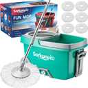 Sarkunpio Mop and Bucket Set with 6 Replacement Microfiber Heads, Blue