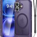 RMOCR Case for iPhone 17 Phone Cover with Screen Protector+Lanyard Wrist Strap,Magnetic Translucent Matte Rugged Slim PhoneCase Built in Invisible Kickstand [Fit for MagSafe],Purple
