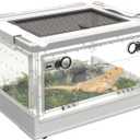 PINVNBY Plastic Reptile Feeding Box with Wheels,Reptiles Breeding Enclosure Cages Transparent Amphibians Habitat Terrarium Tank Portable Transport Container for Lizard,Bearded Dragon(White)