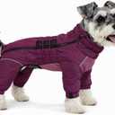 Warm Double Layers Dog Vest - 4 Legs Covered Windproof Waterproof Reflective Coat for Dogs - Outdoor Skating Costume - Purple M (back 12.5")