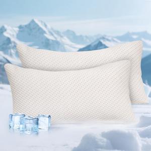 Cooling Pillow for Sleeping 2 Pack, Shredded Memory Foam Pillows King Size Set of 2, Gel Pillows for Hot Sleepers with Zippered Cooling Cover 20x36 inches