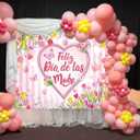 Feliz Dia De Las Madres Backdrop Happy Mother's Day Pink Tulip Photo Background Flowers Heart Pink White Stripe Spanish Feliz Dia Mama Girl Woman Birthday Party Decor Banner Photo Props (8x6FT)