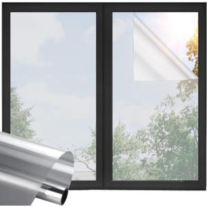 Window Privacy Film One Way Daytime Privacy Static Cling, Mirror Vinyl Roll Heat Control Anti UV Window Tint for Home and Office,Non-Adhesive Window Film,Silver, 23.6" x 78.7"