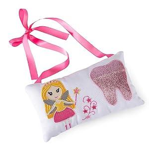 Tooth Fairy Pillow with Pocket for Girls and Boys Kids Tooth Pillow Toothfairy Gifts Tooth Keepsake Pouch 8.6 x 4.8 inches (for Girls)