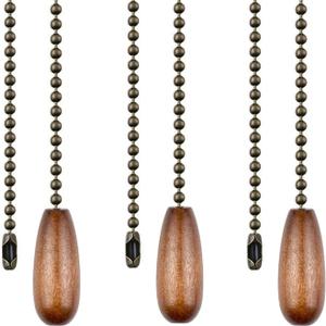 Walnut Wooden Pull Chain Extension for Ceiling Light Fan - 3 Pack