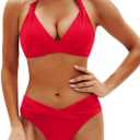 Yonique Women Two Piece Bathing Suits Push Up Bikini Set Halter Swimsuit Vintage Swimwear (X-Large, Red)
