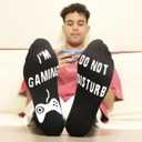 7 x Novelty Gamers Socks Gifts For Christmas,Birthday,Video Game Gifts,Funny Saying Crew Socks for Men,Women and Teens (Black)