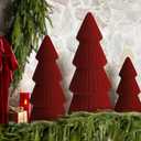 Christmas Decorations - Set of 3 Velvet Ceramic Christmas Trees - Modern Cone Indoor Christmas Decoration Centerpieces for Table Mantel and Living Room Home Decor (Red)