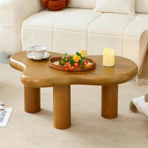 34"(L) Cloud Coffee Table, Modern Wood Coffee Table for Living Room, Accent Center Tables with 3 Legs, Small Tea Tables for Balcony, Patio, Bedroom, Wood