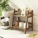 Narrow Mug Holder Countertop, 2 Tier Tea and Coffee Bar Station Organizer, Bamboo Matcha Stand, Cup Display Shelf, Condiment Storage Rack for Kitchen Counter Cabinet, Brown (10.6in)