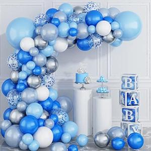 Blue Balloon Garland Arch Kit Royal Blue and Baby Blue White Metallic Silver Balloons Pearl Dark Blue and Light Blue Confetti Latex Balloons for Kids Ocean Sea Birthday Party Decoration Baby Shower