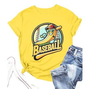 Baseball Shirt Baseball Player T-Shirts Team Women Ballgame Graphic Tshirt Game Day Fan Tee Casual Short Sleeve Top, M, Yellow
