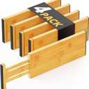 SpaceAid Bamboo 4 Pack Dresser Drawer Dividers, 4.65 High Adjustable 12.5-17 Drawer Organizers, Expandable Organization for Clothing, Clothes, Dressers, Natural