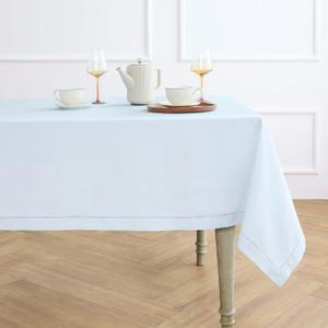 Solino Home Light Blue Tablecloth 58 x 104 Inch - Cotton Linen Hemstitch Rectangular Tablecloth - Machine Washable Table Cloth for Spring, Summer
