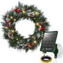 Solar Wreath with 60 LEDs, 24 inch Outdoor Christmas Wreath with 8 Lighting Modes, with Suction Cup Hooks or Compatible with Wreath Hanger
