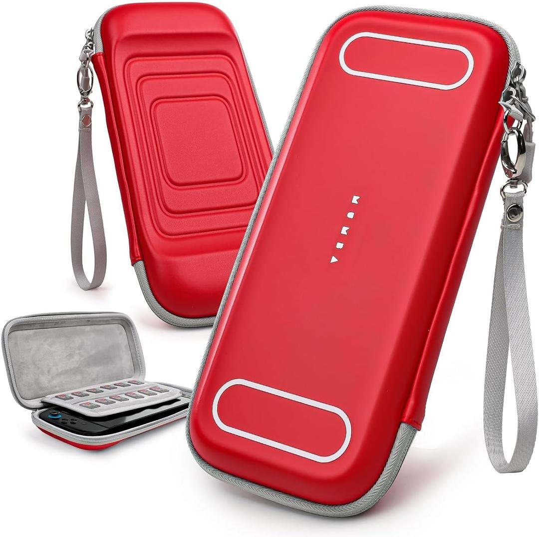 Mumba Carrying Case for Nintendo Switch 2 2025, Hard Shell Protective Carry Bag with 12 Game Cart Slot, Light weight and Portable Travel Case with Dual Zipper and Wrist Strap(Red) (Mini)