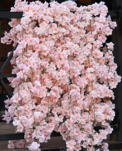 PARTY JOY 8pcs 47.2ft Artificial Cherry Blossom Flower Garland Hanging Vines for Spring Home Room Wedding Party Kawaii Decor (Pink-8PCS)