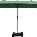 HERA'S PALACE 15ft Umbrella Patio Outdoor with Base Large Rectangle Table Double Market Umbrellas Clearance Included Stand for Deck Outside Pool Picnic Inground Yard Commercial, Mint