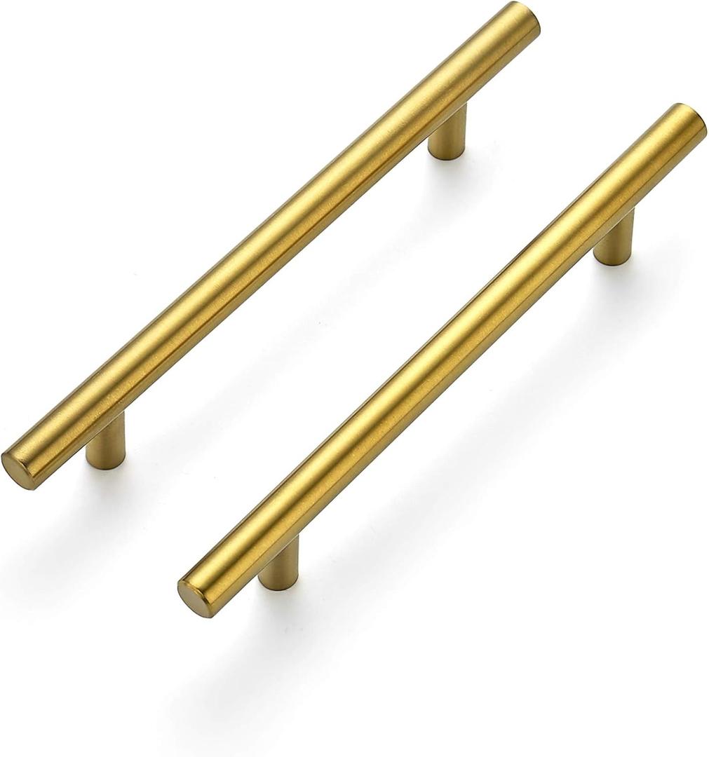 Ravinte 10 Pack 7.38" Cabinet Pulls Brushed Brass Stainless Steel Kitchen Cupboard Handles Cabinet Handles 7.38" Length, 5" Hole Center