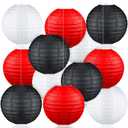 Panelee 12 Pcs Black Red White Paper Lantern Party Decoration 8 Inches Hanging Round Lanterns Hanging Paper Decoration for Wedding Graduation Birthday Theme Party Decor Supplies