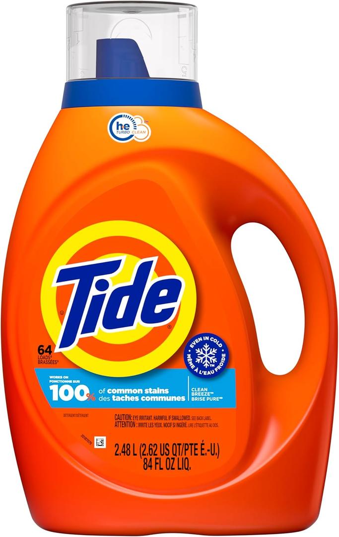 Tide Liquid Laundry Detergent, HE Compatible, Clean Breeze Scent, 64 loads, 84 fl oz