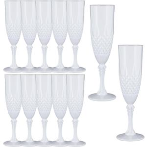Plastic Champagne Flutes,12PCS White Solid Wine Glasses Goblets Shatterproof Mimosa Bar Reusable Vintage Champagne Flutes Stemmed Drinking Cups for Weddings, Bachelor Parties, Toasting,Cava, Prosecco