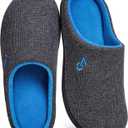 VeraCosy Men's Two-Tone Memory Foam House Slippers Indoor Outdoor Durable Rubber Sole (10.5, Dark Gray/Blue)