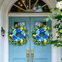 26 Inch Spring Wreaths for Front Door Outside Large Artificial Summer Wreath Silk Hydrangea Wreath with Yellow Daisy and Eucalyptus Leaves Indoor Outdoor Porch Rustic Farmhouse Home Wall Wedding Decor