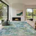 GENIMO Washable Rugs 8x10 Area Rugs for Living Room Bedroom, Modern Lightweight Rug Ultra Soft Indoor Area Rugs 8x10 for Dining Room, Low Pile Carpet with Non Slip Backing, Blue Green