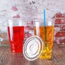 Disposable 32 oz clear Plastic Cups with Flat Lids with x hole,50 sets