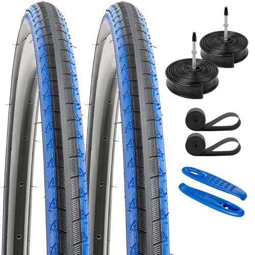 YUNSCM 2-PCS 700C Road Bike Tires 700x28C/28-622 28x1 5/8x1 1/8 and 700 Heavy Duty Bike Tubes Presta Valve Compatible with 700x26C 700 x 28C 700x30C Bike Bicycle Tires and Tubes (Y-931)