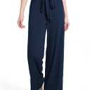 SEVEGO Women's 30/32 Wide Leg Yoga Pants Comfy Casual Pajama Bottoms Baggy Loose High Waisted Lounge Flowy Palazzo Pants (Dark Blue)