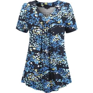 FOLUNSI Womens Plus Size Short Sleeve Henley Shirt V Neck Floral Blouses Tunic Tops M-4XL (XXXL)