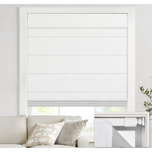 UNISHADES no Drill Cordless Roman Shades for Windows, 29" W × 64" H - 100% Blackout - Linen - Mist White