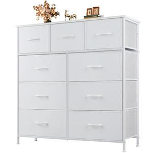 Atilioo Dresser for Bedroom with 9 Drawers, Anti-Tip Fabric Storage Tower, Wood Top and Metal Frame Organizer for Clothes, Closet, Entryway, Hallway Furniture,White