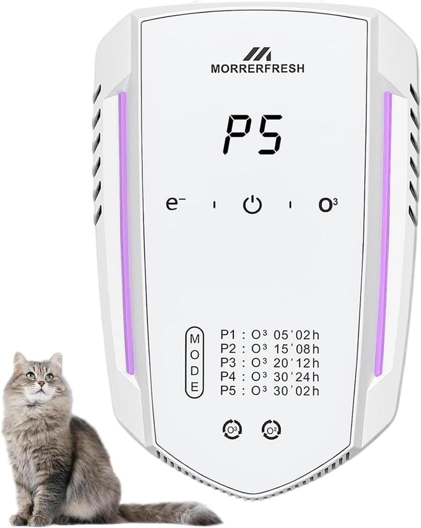 Cat Litter Deodorizer & Pet Odor Eliminator for Home, Ozone Air Purifier Plug in for Strong Dog Poof, Litter Box Deodorizer with 5 Mode for Smoke, Wardrobe, Garage, Car (White)