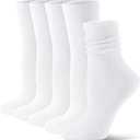 CS CELERSPORT Crew Socks for Women, 5 Pack Retro Cotton Casual Cushioned Slouchy Socks (White, S)