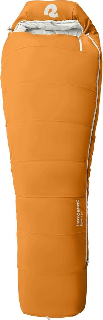 Retrospec Dream Mummy Sleeping Bag - 5, 15, & 30F Cold Weather Camping & Travel Essential Gear with Water - Resistant Shell & Synthetic Fill - Zippered Pocket & Stuff Sack (Clay)