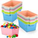 16 Pcs Plastic Book Bins, Scoop Front Cubby Storage Bins, 8 Color Stackable Organizer Tubs Containers Multi Functional Box for Books, Supplies, Home Office Playroom, 11.42x7.48x4.92 Inch