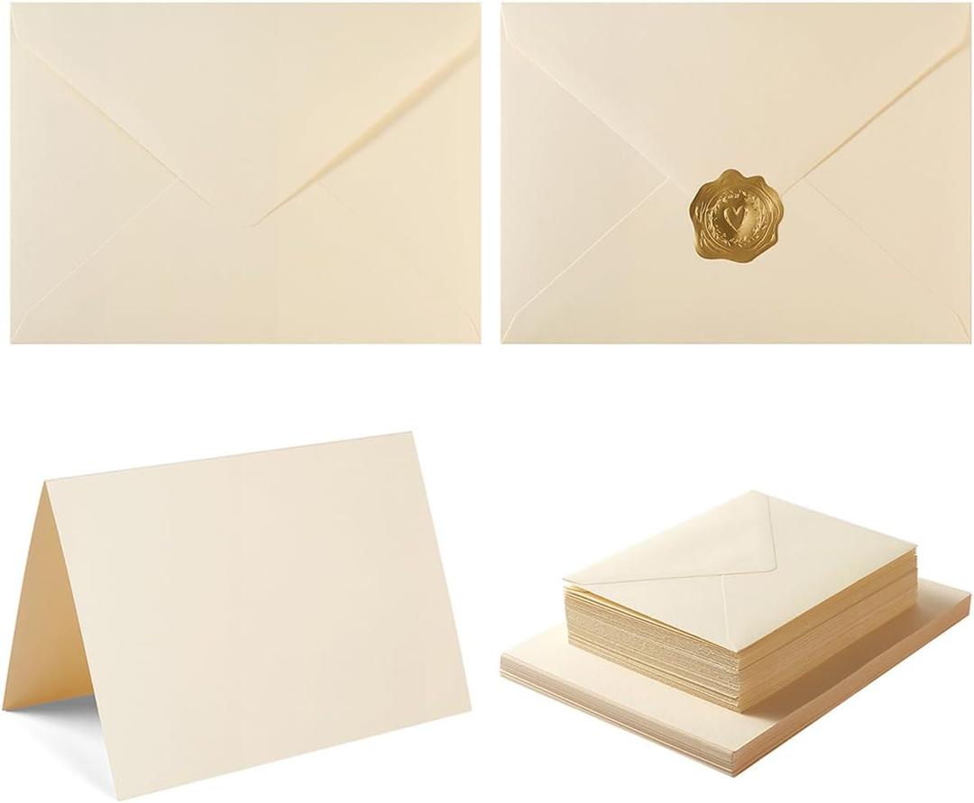 50 Pack Cream A6 Envelopes with Cards 4x6 Thick Folded Cardstock and Gold Stickers for Greeting Cards, Wedding, Birthday, Invitations, Baby Showers (Cream, 4x6) 50 Pack Cream A6 Envelopes with Cards 4x6 Thick Folded Cardstock and Gold Stickers for Greeting Cards, Wedding, Birthday, Invitations, Baby Showers (Cream, 4x6)