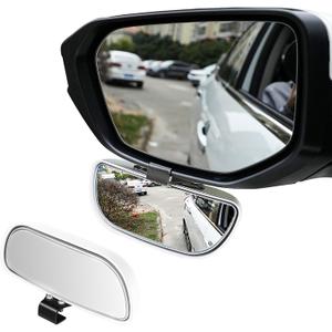 Ziciner Blind Spot Car Mirror, Adjustable 360 Rotation Auxiliary Convex Wide Angle Mirror, Auto Snap-On Clip for Car, Truck, SUV (White)
