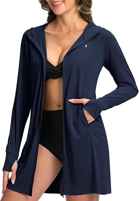 Soothfeel Women's UPF 50+ Swim Cover Up Sun Protection Hoodie SPF Lightweight Jacket Long Sleeve Beach Cover Ups for Women Size XL