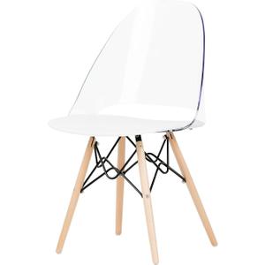 South Shore Annexe Mid-Century Modern Eiffel Office Chair, Wooden Legs, Clear and White 19.5D x 16.25W x 32.5H in