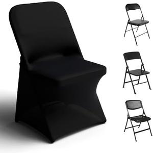 Trlyc Spandex Folding Chair Covers 30 Pcs Universal Fitted Stretchy Dining Chair Slipcovers for Wedding Party Banquet Flat-Front Chair Cover (Black), 26 H x 13.5 L