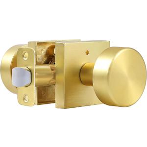 Coolnews Gold Door Knobs Interior, Privacy Door Knob with Lock, Heavy Duty Square Modern Door Handle for Bedroom Bathroom, Satin Brass