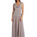 R&M Richards Women's Long Glitter Jacquard Cowl Neck Gown W/Ruched Bodice, V-Back & Flowing Pleated Skirt, 6