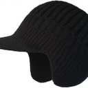 Cozy Head Beanie for Men - Winter Beanie with Brim and Ear Flaps, Outdoor Warm Fleece Lined, Ear-Covered Woolen, Fleece-Lined Knitted Hat for Cold Weather Black