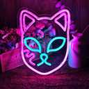 Demon Fox Face Neon Sign, Japanese Anime Slayer Neon Light for Wall Decor, Bedroom, Game Room, Birthday Party, Dimmable, USB Powered, Pink, Ice Blue(11.8"x9.2")