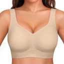 OEAK Womens Wireless Jelly Bra Plus Size Supportive Seamless Bras Full Coverage Push Up Comfortable No Underwire Tshirt Bras (Beige, XXL)